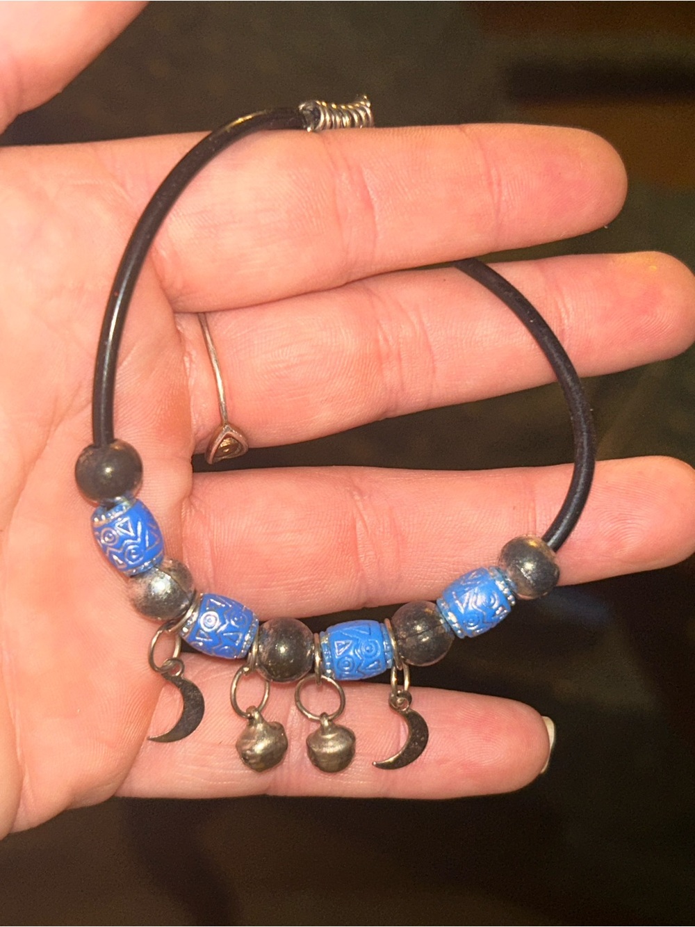 Vintage Blue Beaded Moon Charm Bracelet Tribal Beads - Women’s Jewelry - Picture 8 of 9